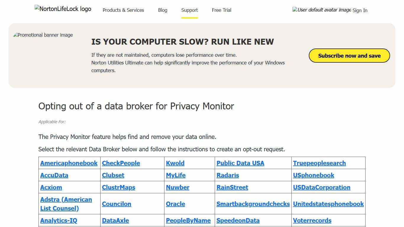 Opting out of a data broker for Privacy Monitor